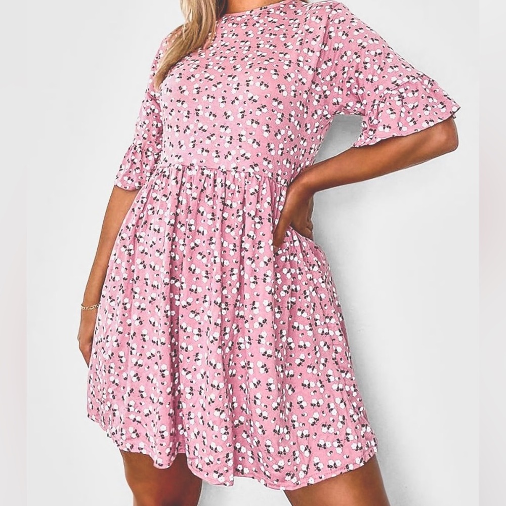 PLUS DITSY FLORAL SMOCK DRESS SZ 16